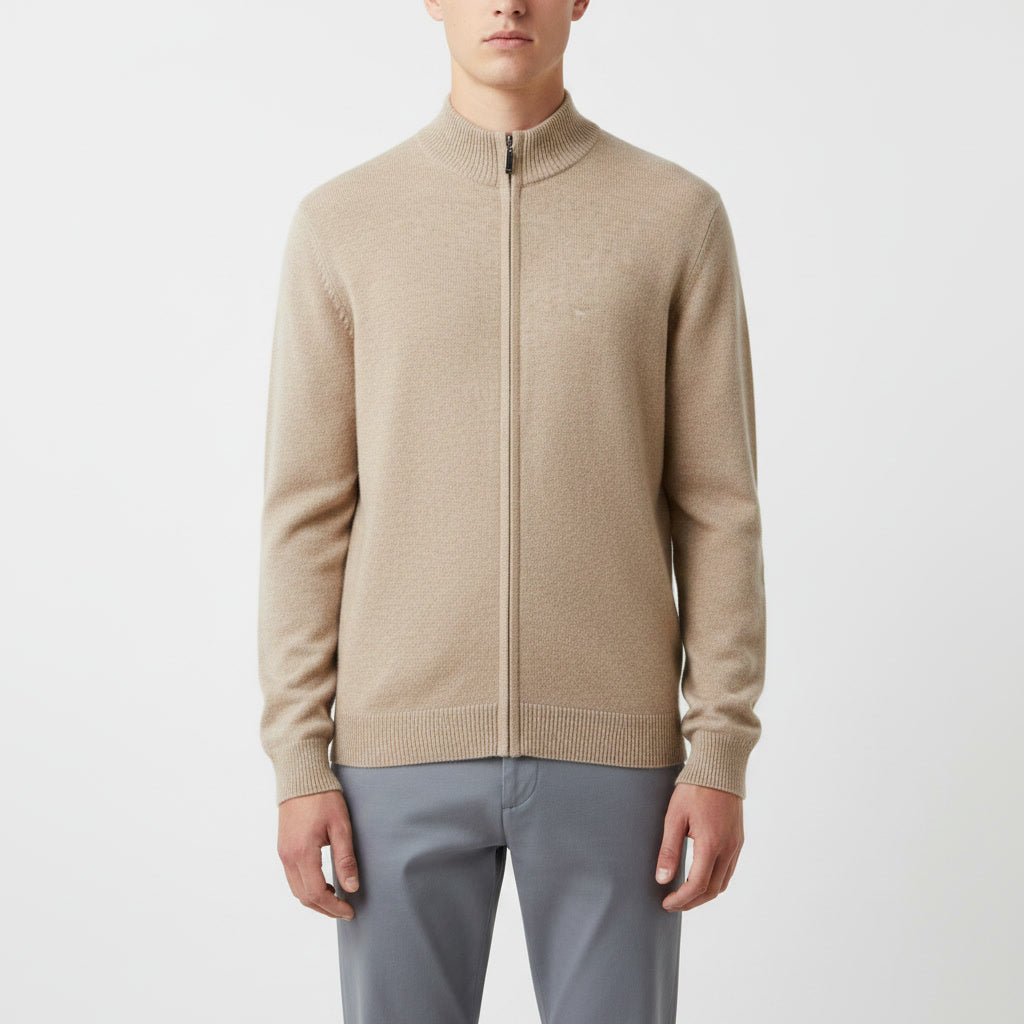 Full Zip Sweater — Beige