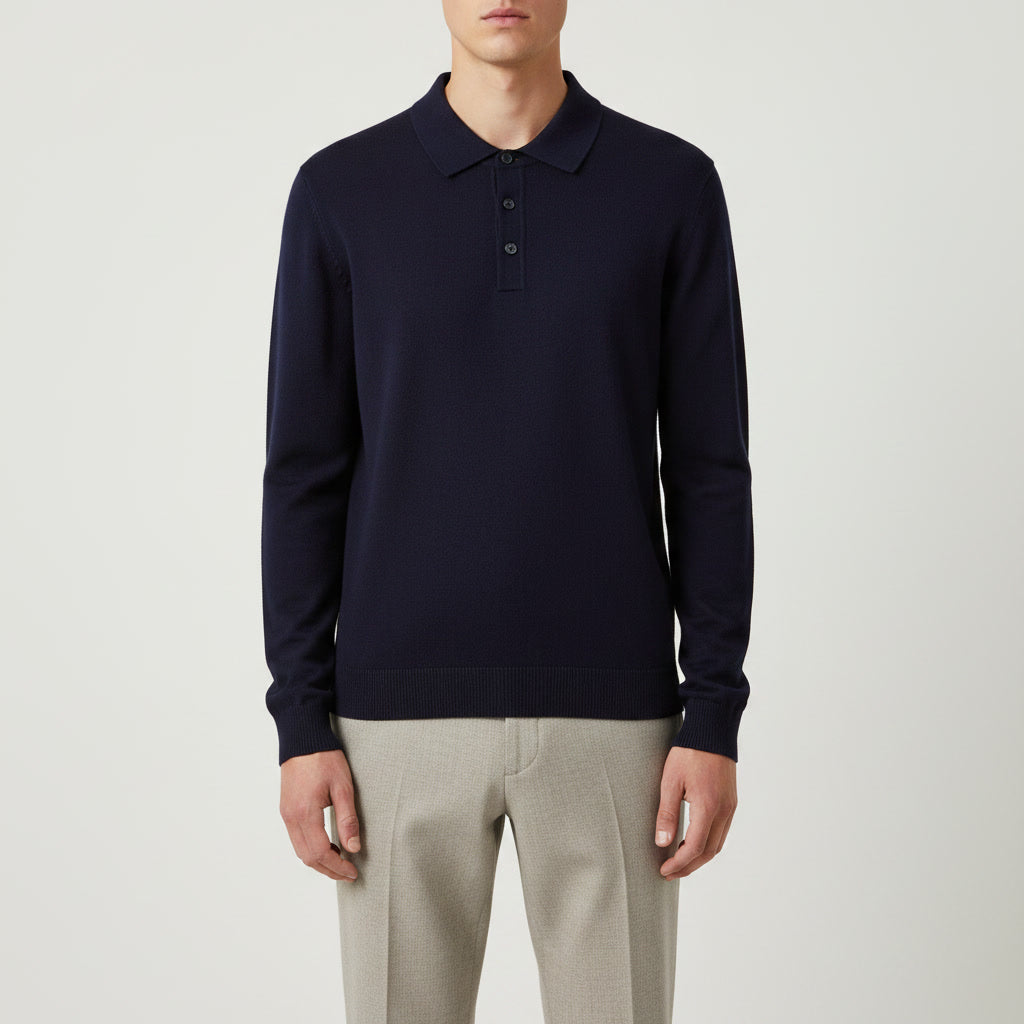 Long Sleeve Polo Sweater — Navy