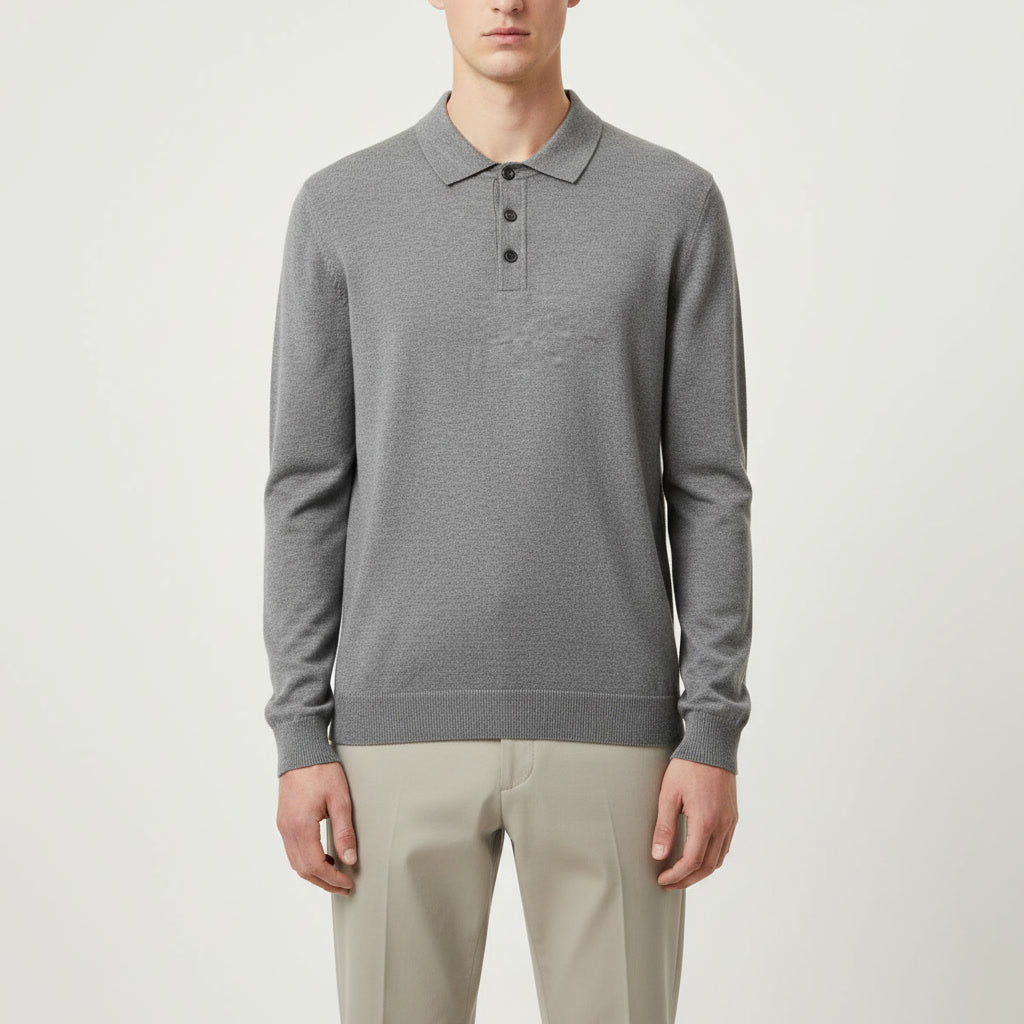 Long Sleeve Polo Sweater — Grey