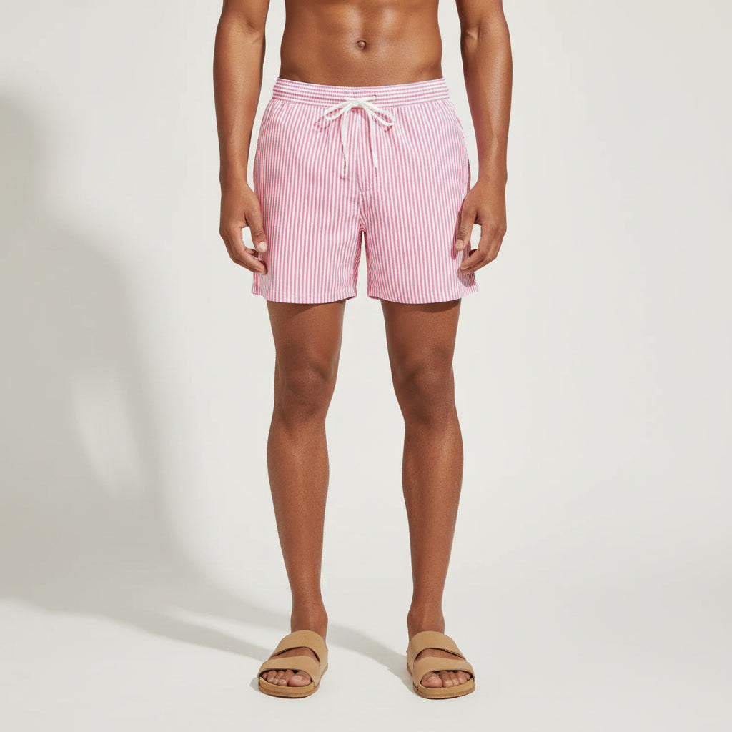 Striped Swim Shorts — Pink / White