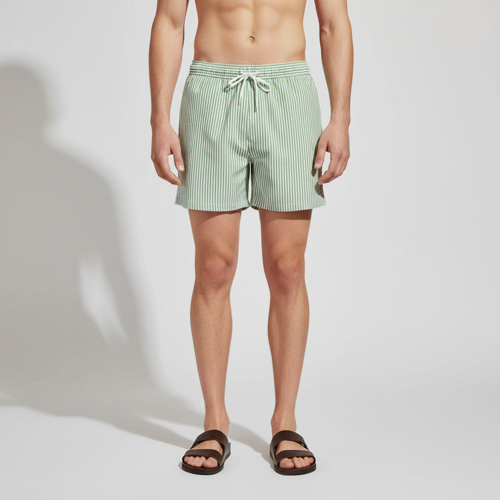 Striped Swim Shorts — Green / White