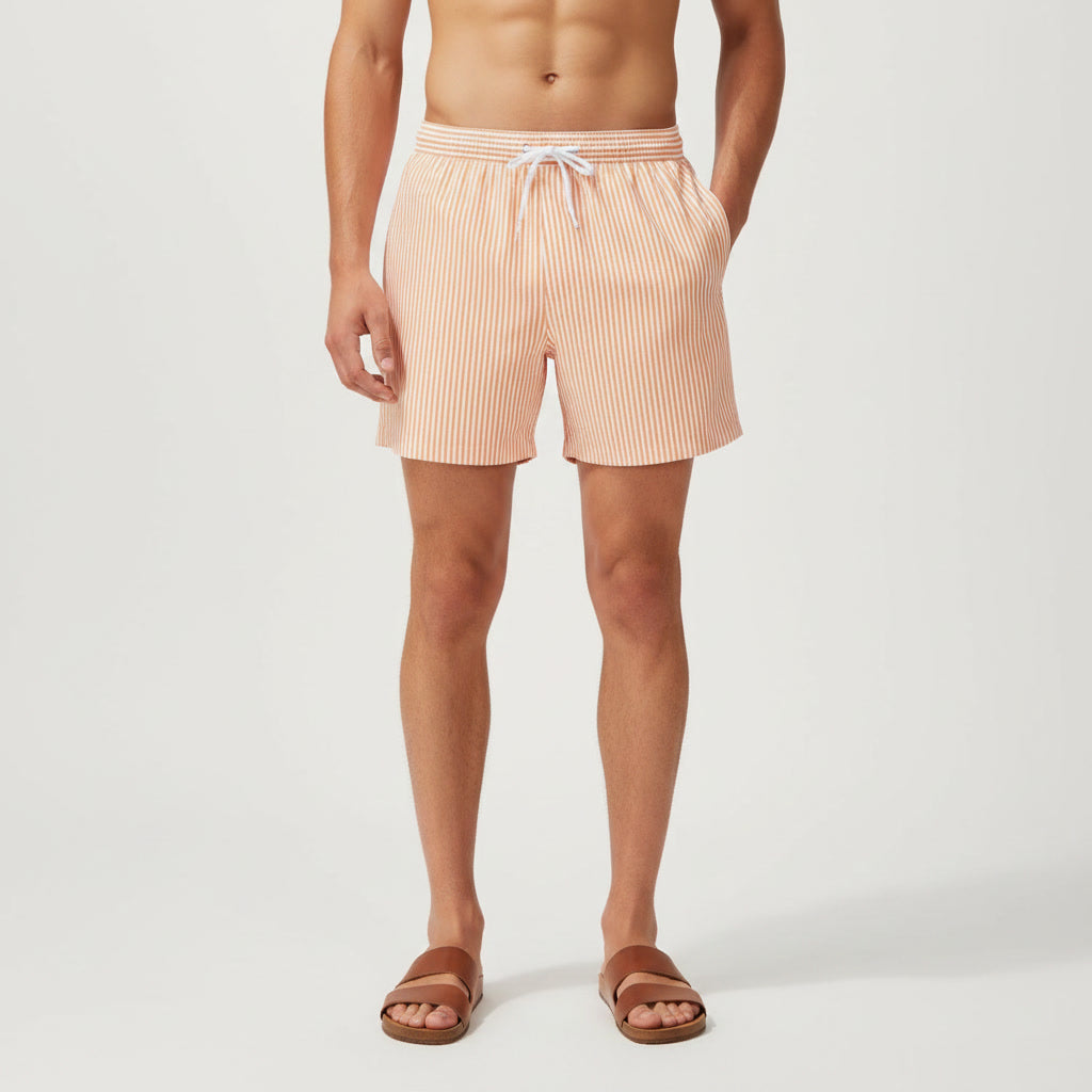Striped Swim Shorts — Orange / White