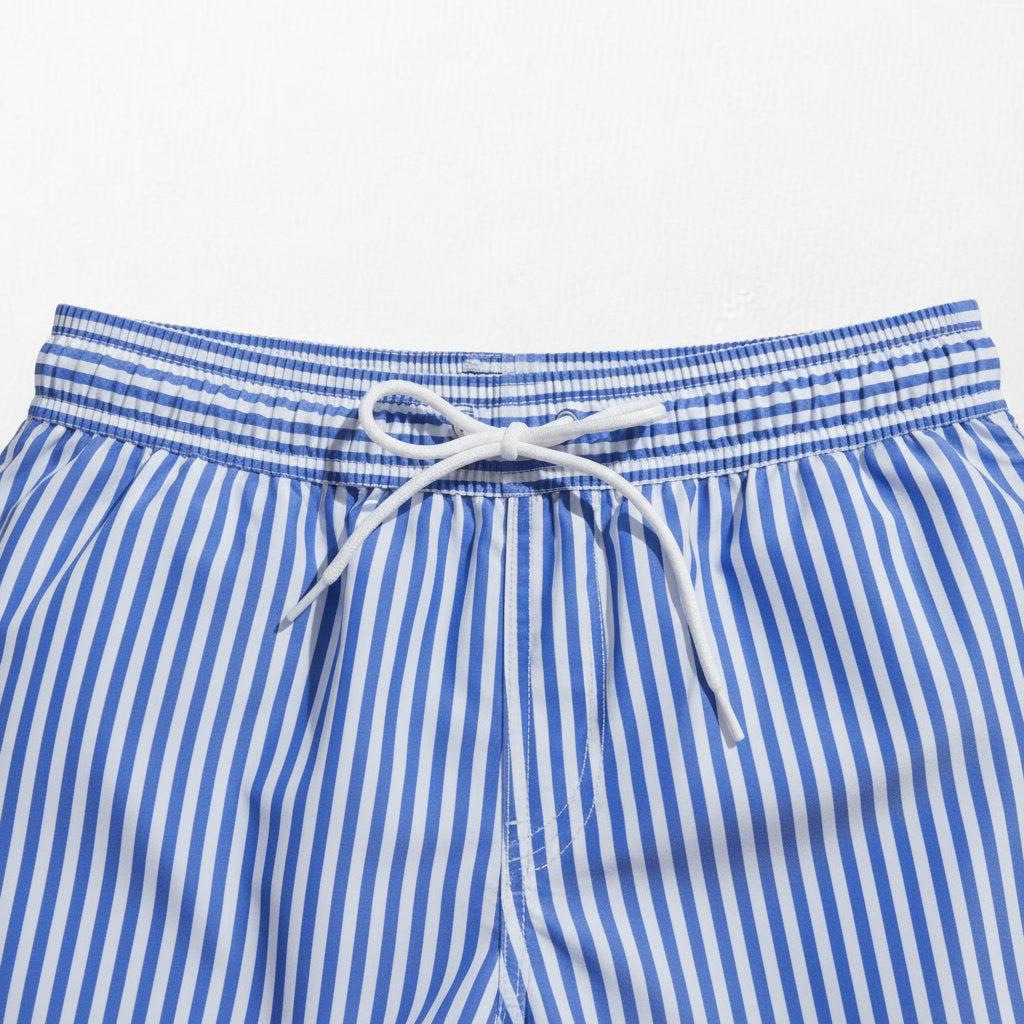 Striped Swim Shorts — Dark Blue / White