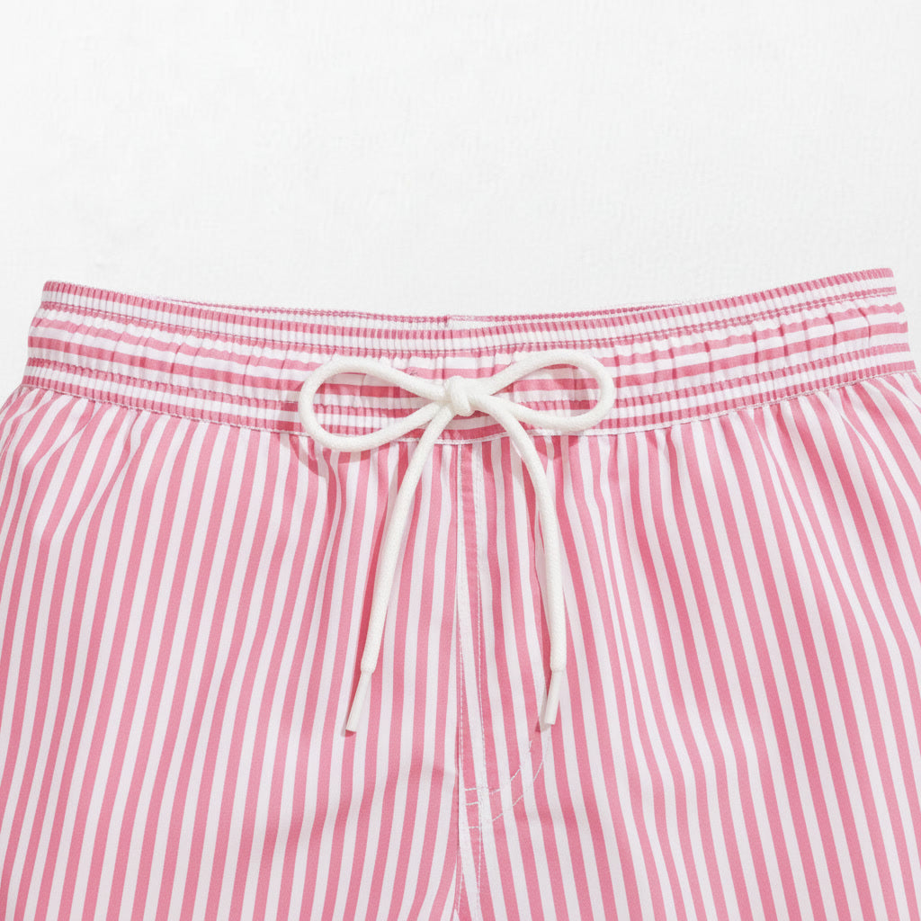 Striped Swim Shorts — Pink / White