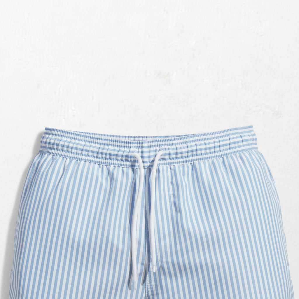 Striped Swim Shorts — Light Blue / White