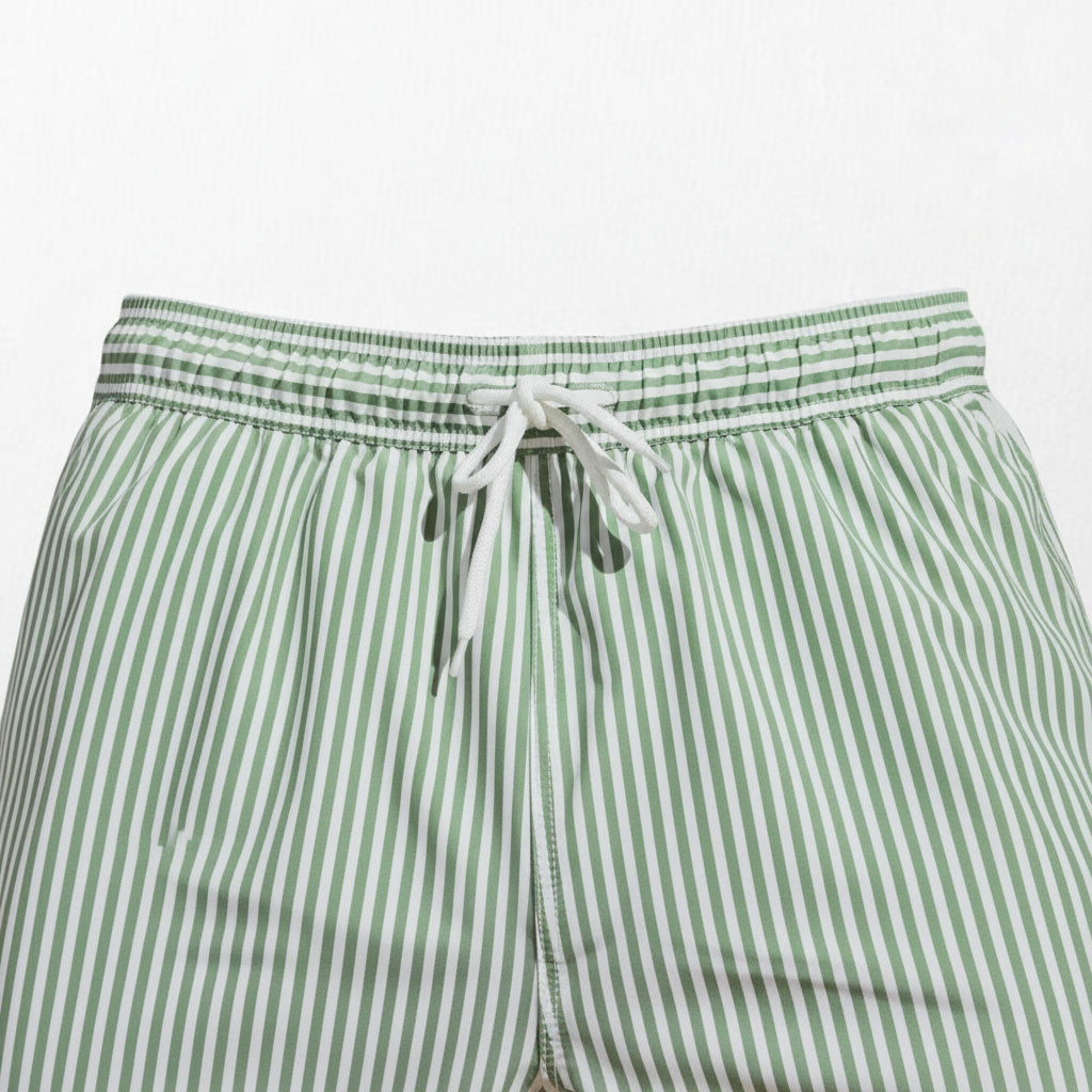 Striped Swim Shorts — Green / White