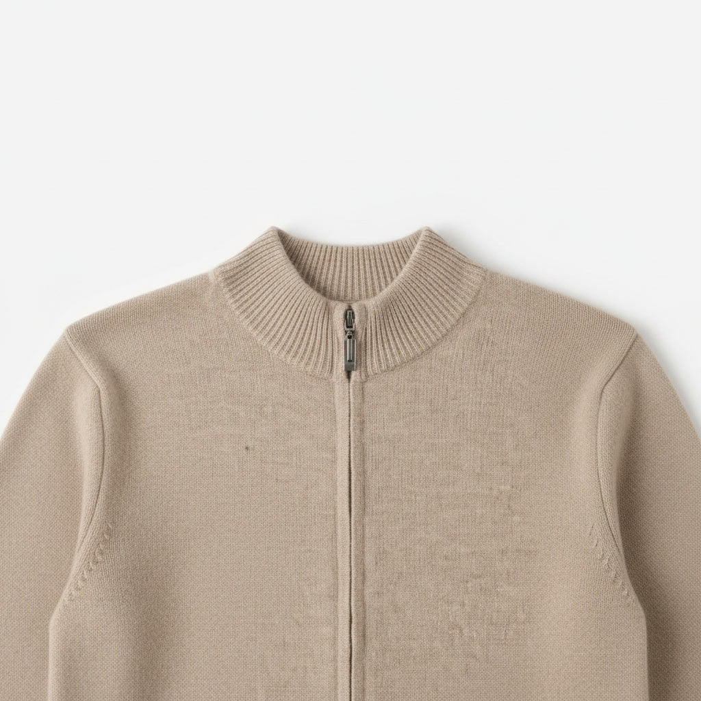 Full Zip Sweater — Beige