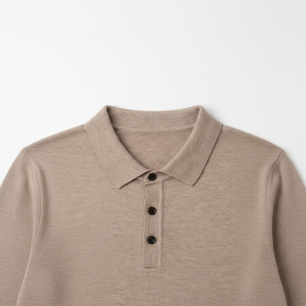 Long Sleeve Polo Sweater — Beige