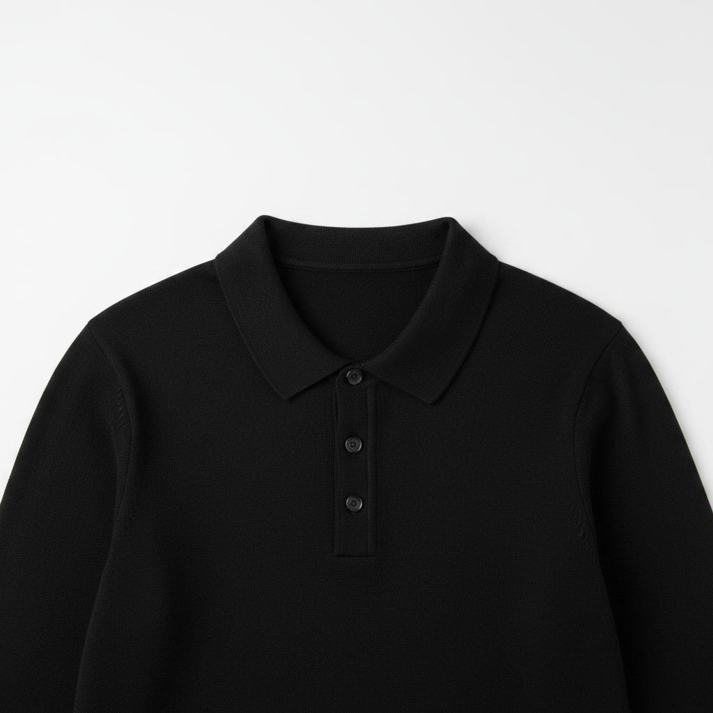 Long Sleeve Polo Sweater — Black