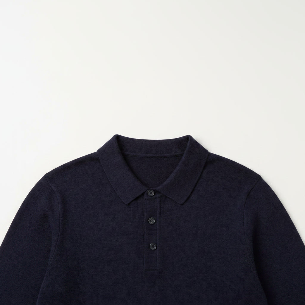 Long Sleeve Polo Sweater — Navy