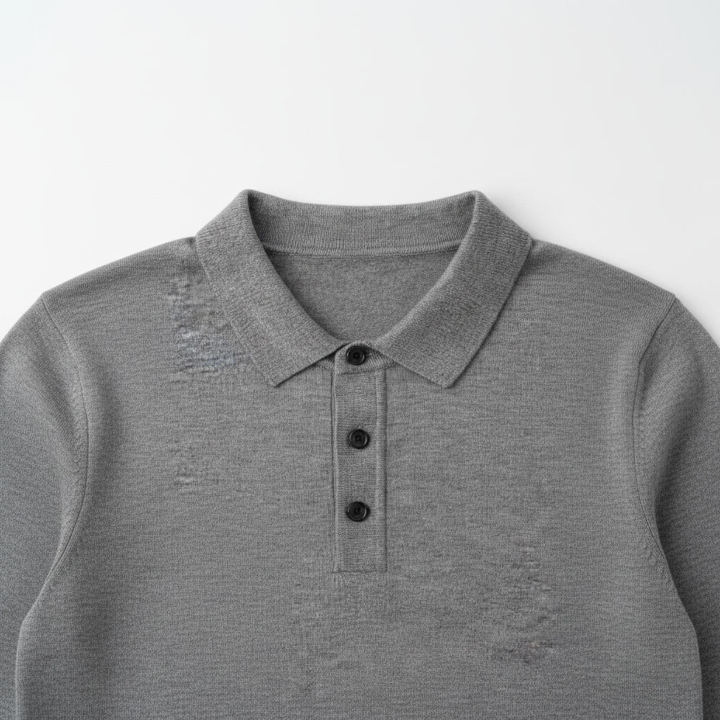 Long Sleeve Polo Sweater — Grey