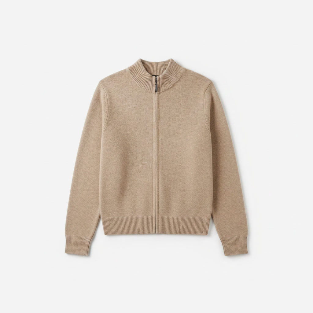 Full Zip Sweater — Beige