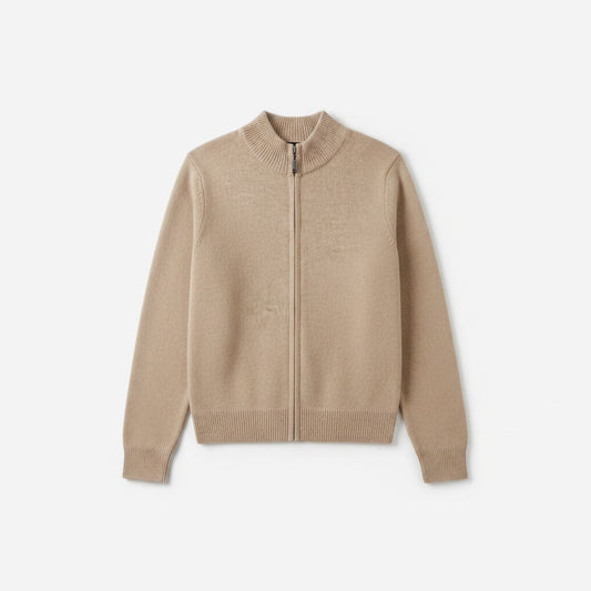 Full Zip Sweater — Beige