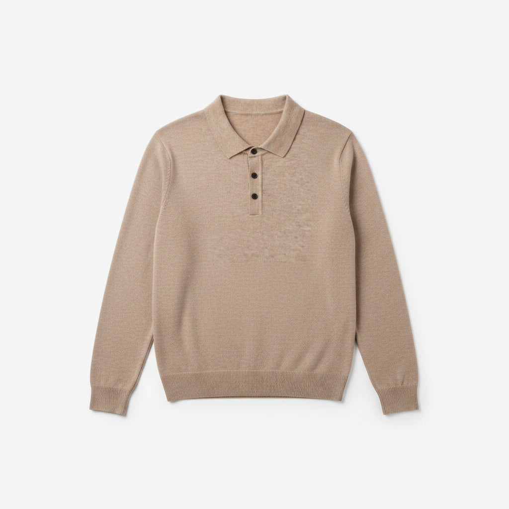 Long Sleeve Polo Sweater — Beige