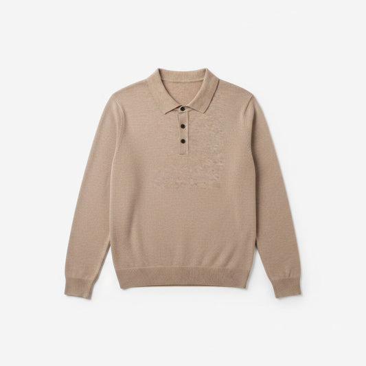 Long Sleeve Polo Sweater — Beige