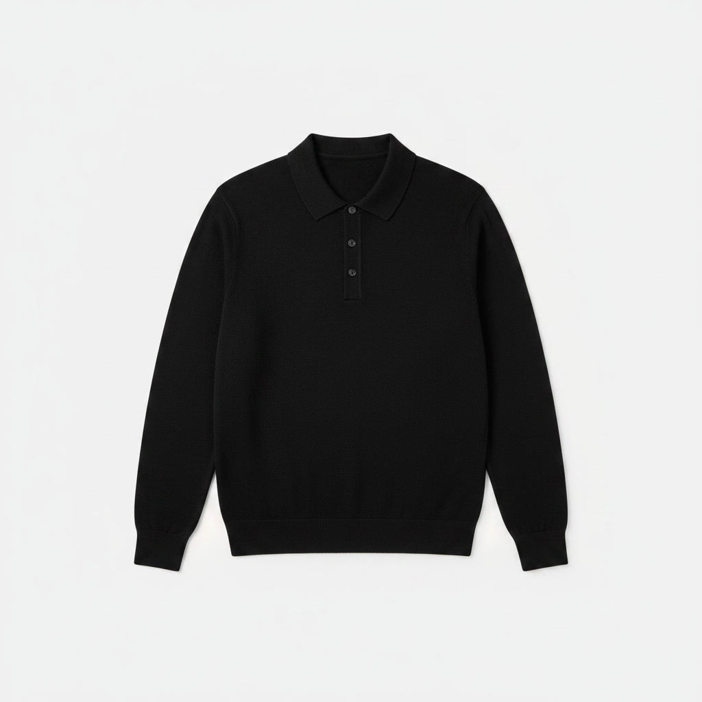 Long Sleeve Polo Sweater — Black