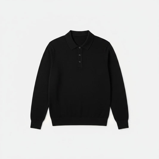 Long Sleeve Polo Sweater — Black