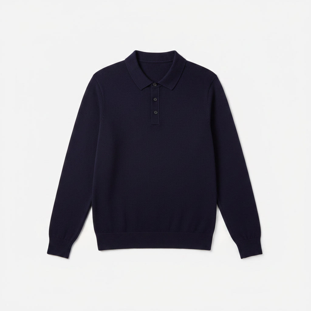Long Sleeve Polo Sweater — Navy