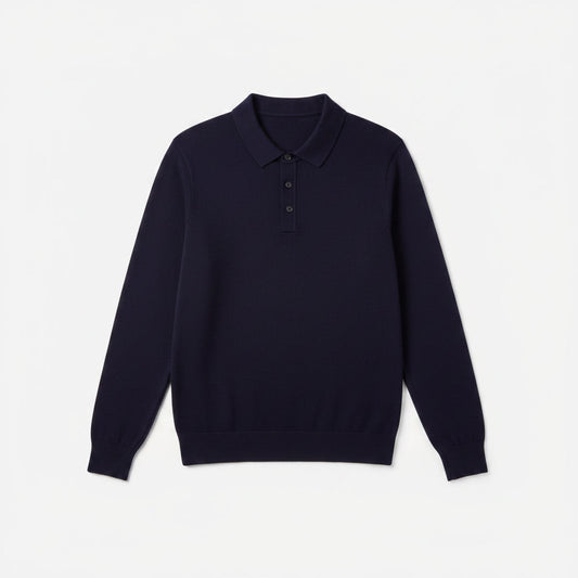 Long Sleeve Polo Sweater — Navy