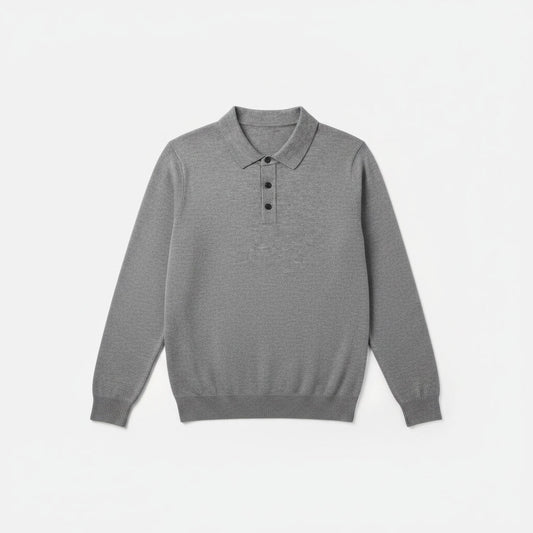 Long Sleeve Polo Sweater — Grey