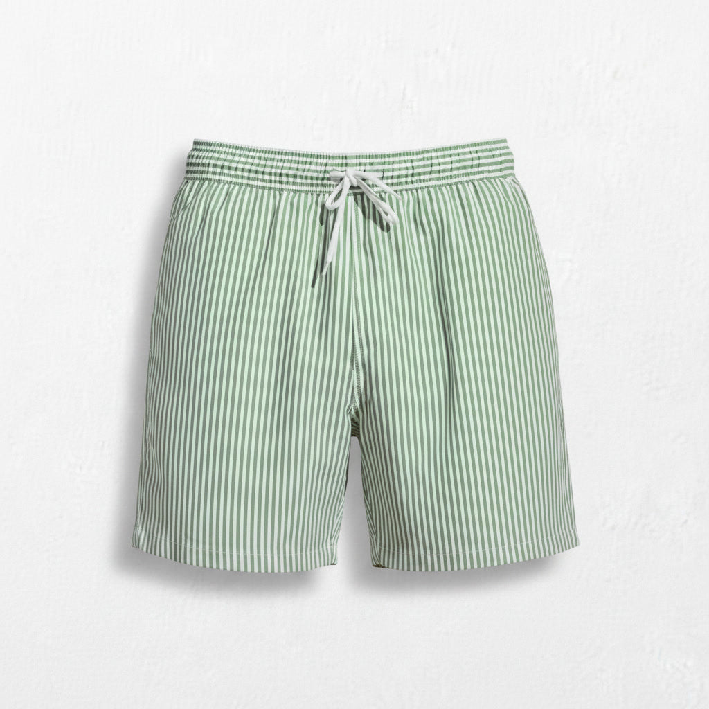 Striped Swim Shorts — Green / White