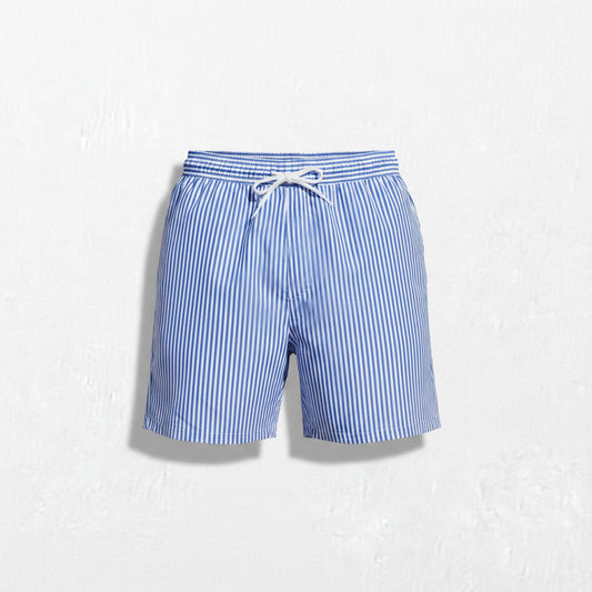 Striped Swim Shorts — Dark Blue / White