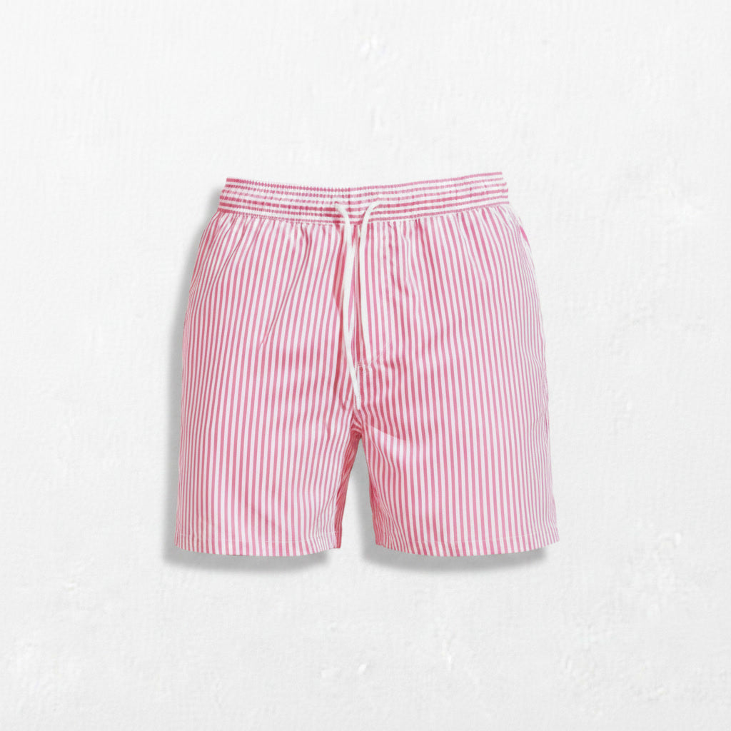 Striped Swim Shorts — Pink / White