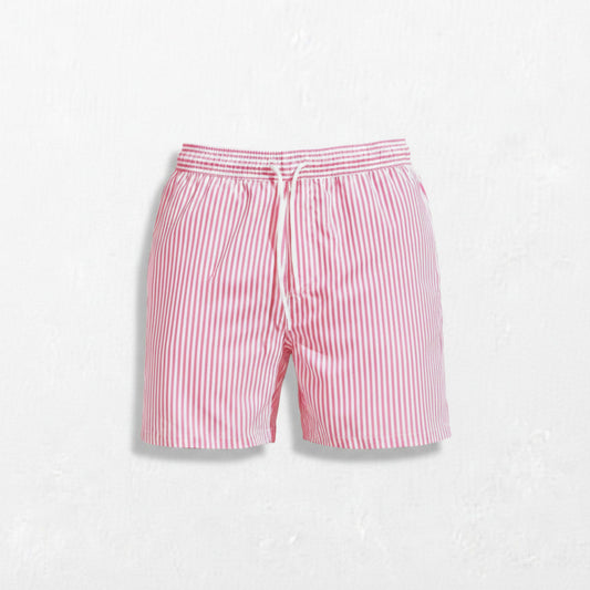 Striped Swim Shorts — Pink / White
