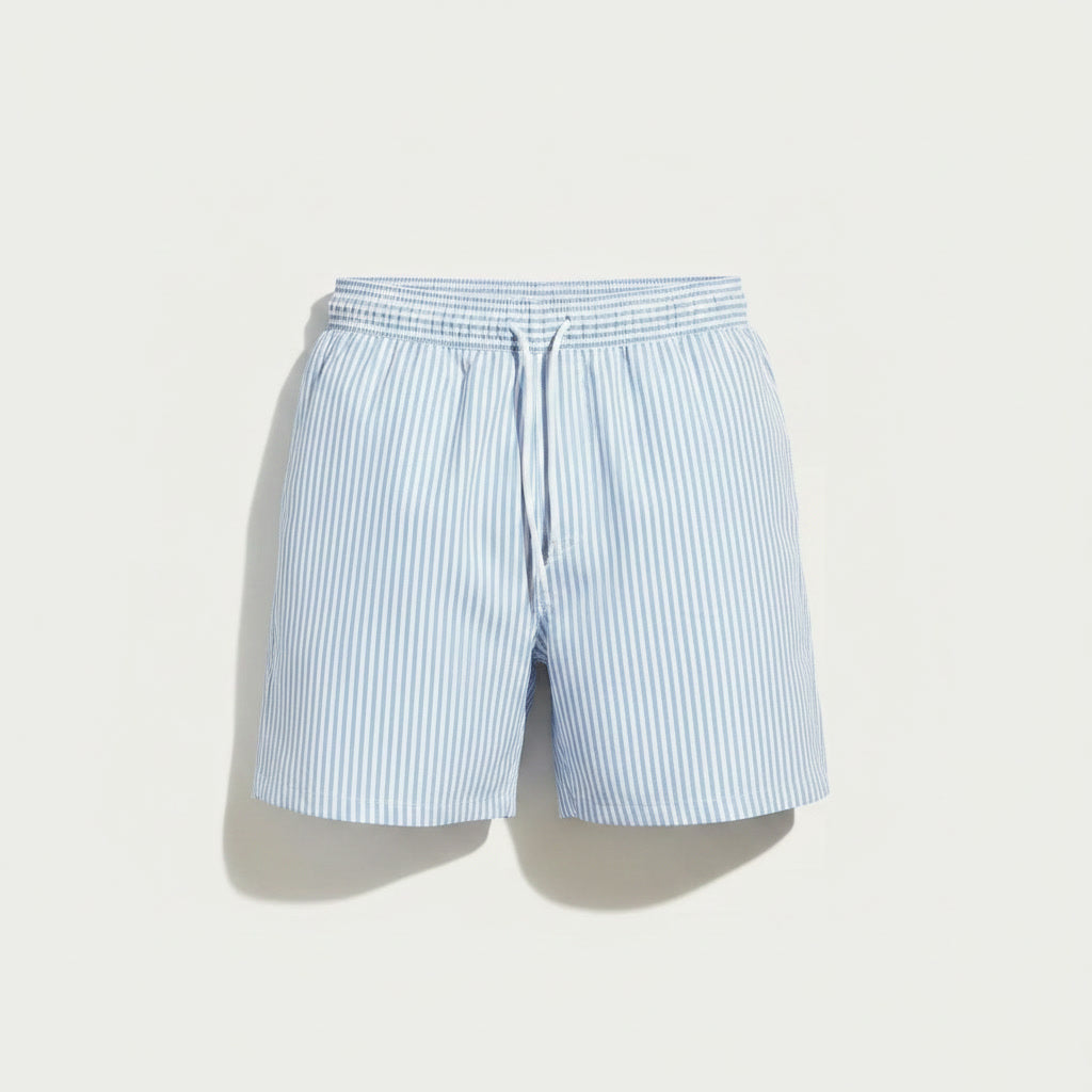 Striped Swim Shorts — Light Blue / White