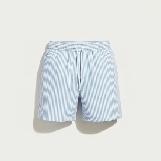 Striped Swim Shorts — Light Blue / White